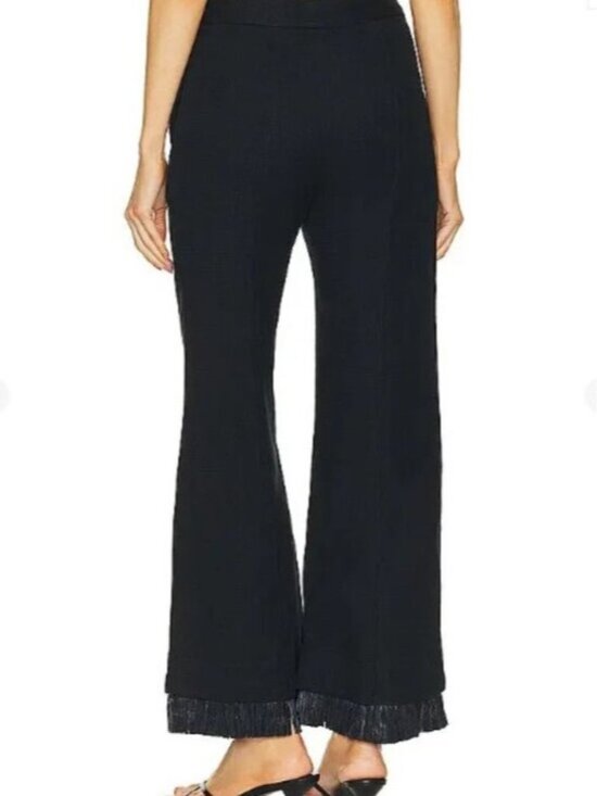 CLEA Parker Trouser Black S NWT Fringe Hem Kick Flare Cotton Linen Pintuck - Picture 5 of 16